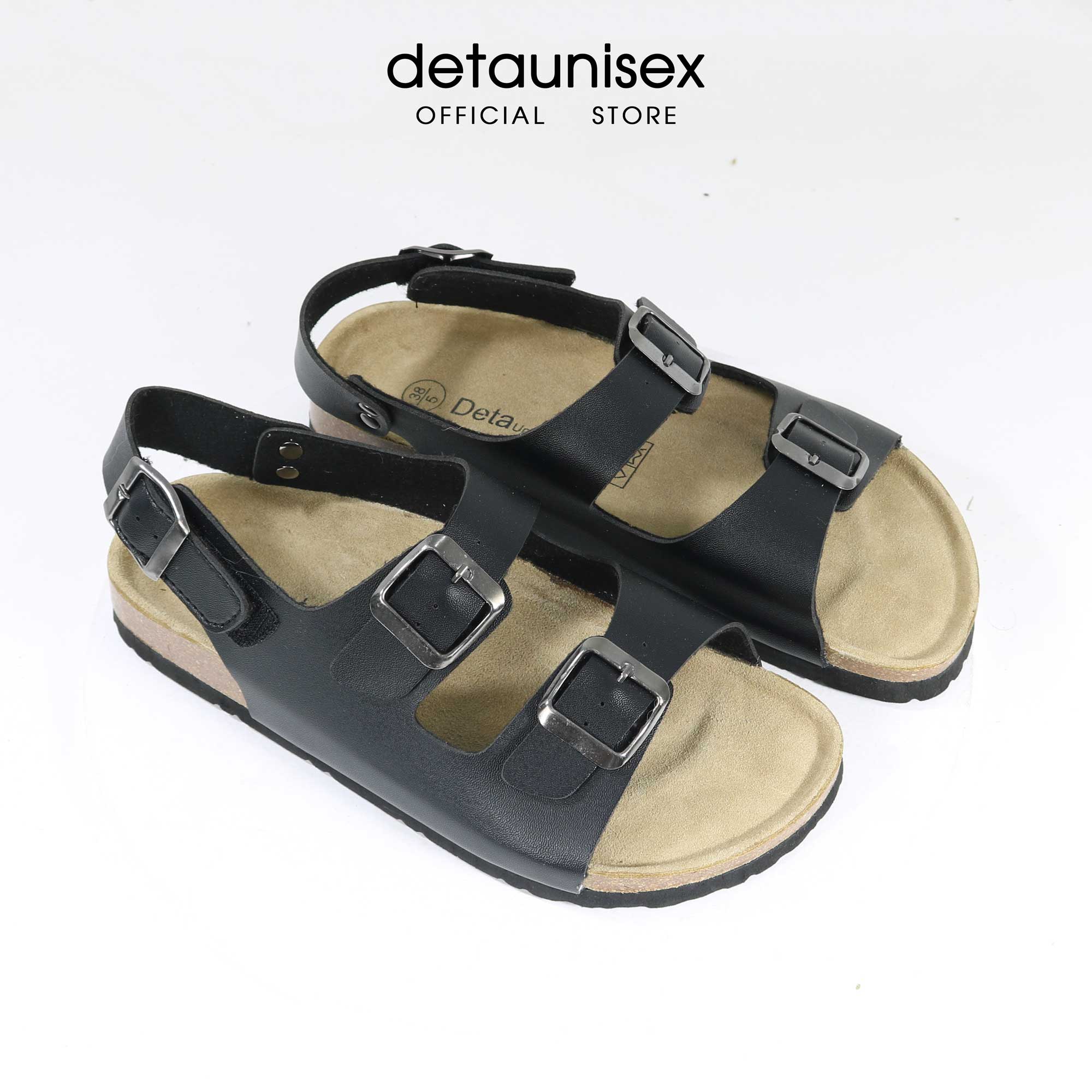 Giày sandal quai hậu đế trấu 2 khóa màu đen - Giày Dép Detaunisex - Cơ Sở Sản Xuất Kinh Doanh Giày Dép Đế Trấu Detaunisex